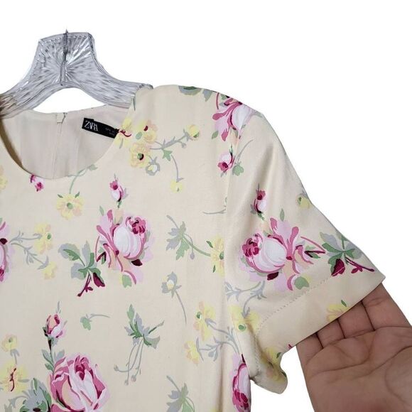 Zara Satin Effect Cut Out Sides Yellow Floral Mini Dress Size Medium - Picture 5 of 12